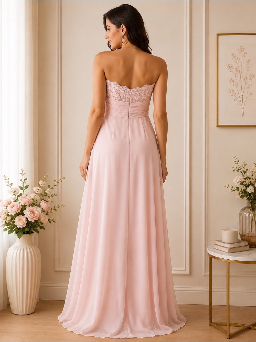 Bill Levkoff Blush Pink Strapless Lace Gown NWOT Size 12 - Picture 2 of 5